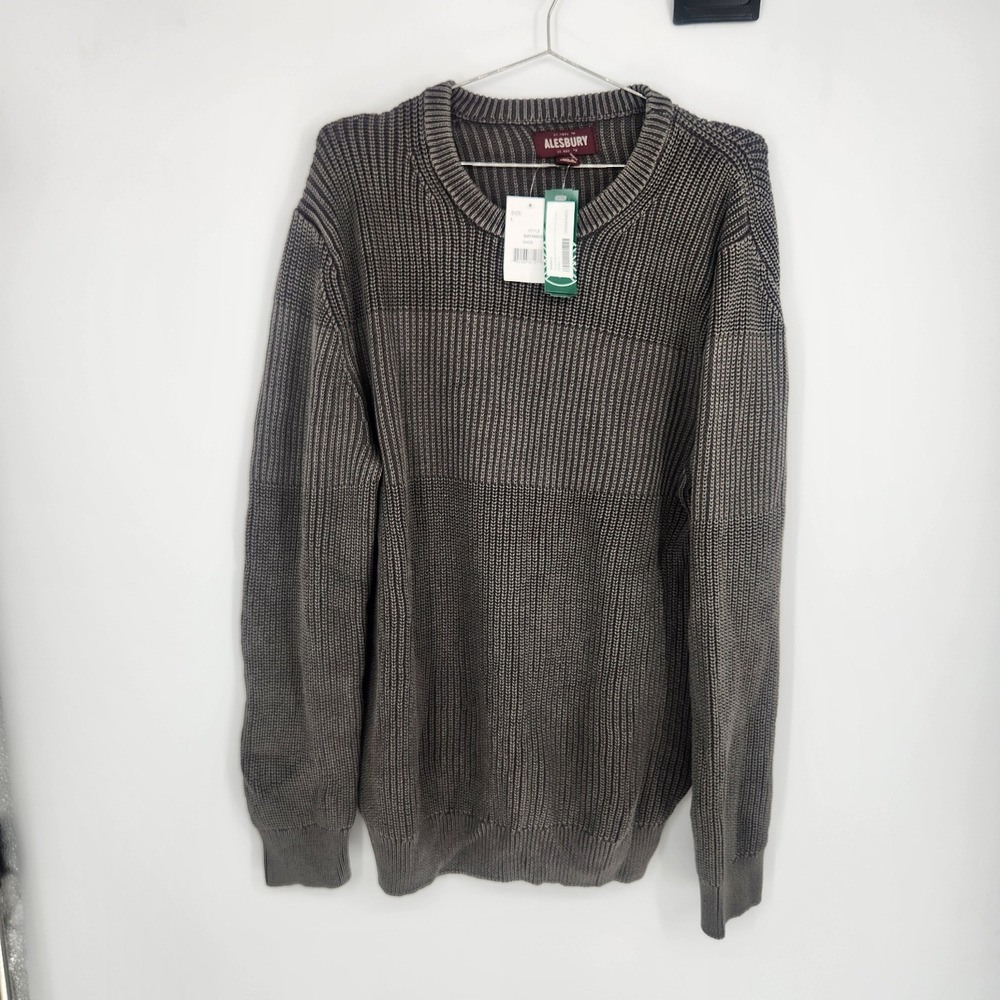 Alesbury Men's Gray Large Stone Washed Shaker Stretch Crewneck Sweater NWT